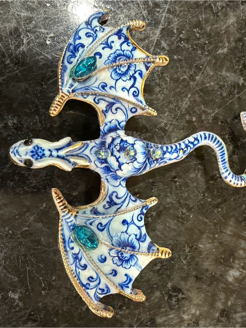 Blue and White Porcelain-Style Dragon Brooch